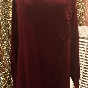 Burgundy Sweater with Fringe Detail